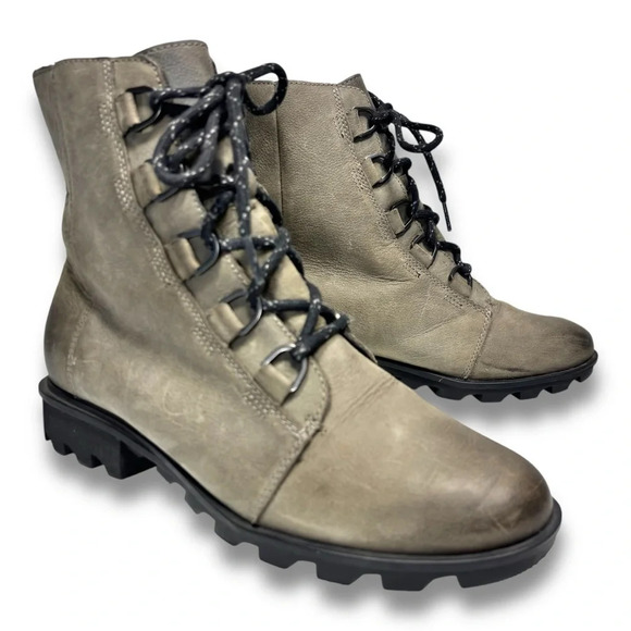 Sorel Phoenix Short Lace Waterproof Greenish Gray Leather Quarry Boots Size 10 - Picture 2 of 13